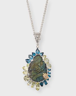 Hand Carved Labradorite Citrine Blue Topaz and Champagne Diamond Pendant Necklace