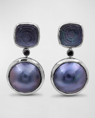 Hand-Carved Quartz and Mabe Pearl Earrings with Diamonds