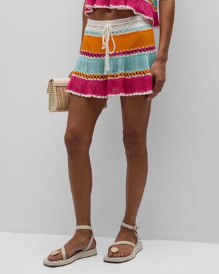 Hand Crochet Striped Tiered Mini Skirt