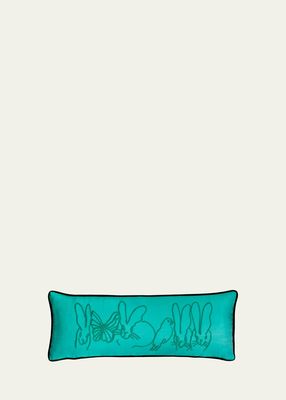 Hand-Embroidered Menagerie Pillow, 14" x 36"