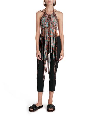 Hand Woven Strappy Crop Top w/ Fringe