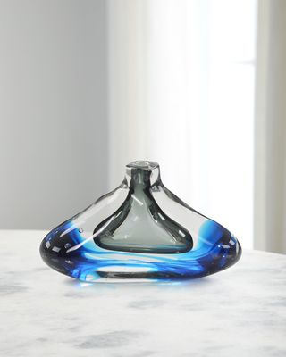 Handblown Sky Blue & Grey Glass Vase II