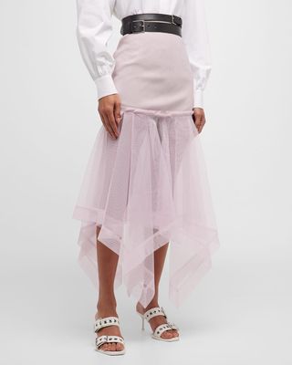 Handkerchief Tulle-Hem Midi Skirt