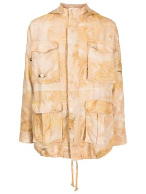 Handred painterly-print hooded linen parka - Yellow