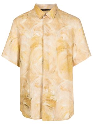 Handred painterly-print short-sleeve linen shirt - Yellow