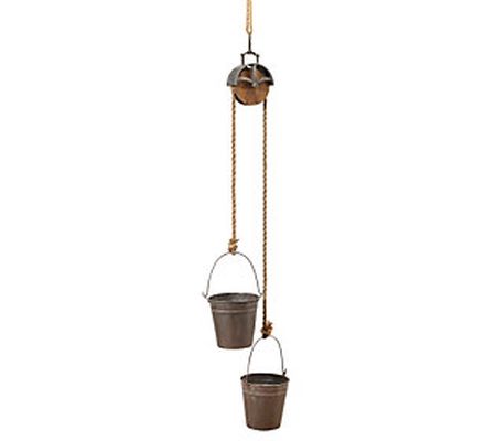 Hanging Metal Planter with Rope Pully Mechanism by Gerson