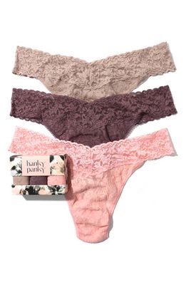 Hanky Panky Assorted 3-Pack Lace Original Rise Thongs in Taupe/Dusk/Rosewater Pink