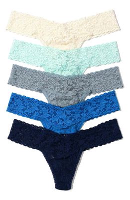 Hanky Panky Assorted 5-Pack Lace Low Rise Thongs in Ivor/Cele/Grym/Bsea/Oxfb