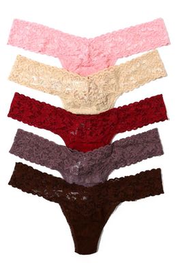 Hanky Panky Assorted 5-Pack Lace Low Rise Thongs in Pink/sand/red/dusk/burgundy