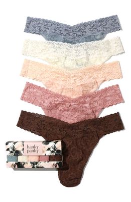 Hanky Panky Assorted 5-Pack Lace Original Rise Thongs in Grey/ivory/rose/cappuccino