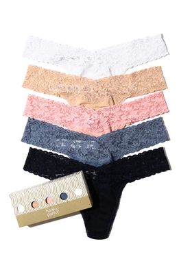 Hanky Panky Assorted 5-Pack Supima Cotton Low Rise Thongs in White/Chai/Rose Pink/Wine