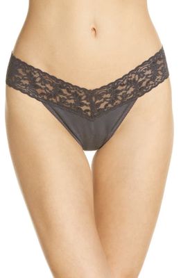 Hanky Panky Cotton & Stretch Lace Original Rise Thong in Granite