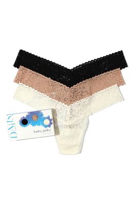 Hanky Panky Daily Lace™ Assorted 3-Pack Low Rise Thongs in Bla/Tau/Ma