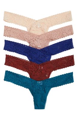Hanky Panky Daily Lace Assorted 5-Pack Low Rise Thongs in Vanilla/taupe/navy/red/blue