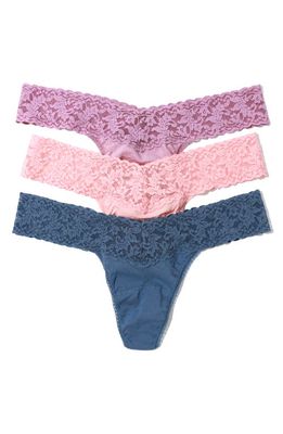 Hanky Panky Holiday Assorted 3-Pack Low Rise Cotton Thongs in Lavendar/Pink/Blue