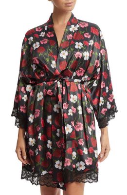 Hanky Panky Luxe Floral Lace Trim Satin Robe in Am I Dreaming