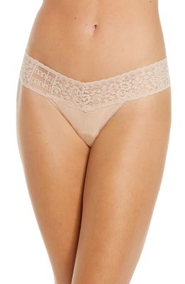 Hanky Panky Mid Rise Lace Trim Thong in Chai