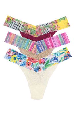 Hanky Panky Original Rise Lace Thongs - Pack of 3 in Teens Floral/safari Bloom/bril