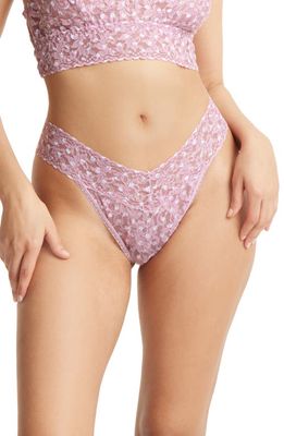 Hanky Panky Print Lace Original Rise Thong in Pink Frosting