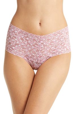 Hanky Panky Print Retro Lace Thong in Pink Frosting