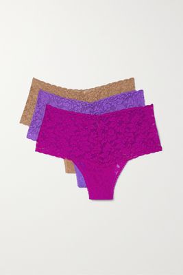 Hanky Panky - Retro Set Of Three Lace Thongs - Purple