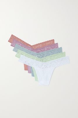 Hanky Panky - Set Of Five Lace-trimmed Supima Cotton-blend Original-rise Thongs - White