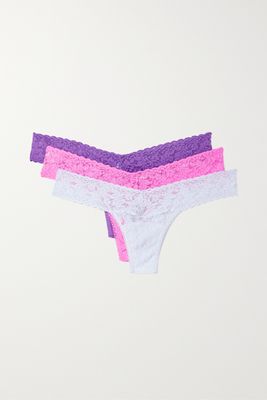 Hanky Panky - Signature Set Of Three Low-rise Stretch-lace Thongs - Pink