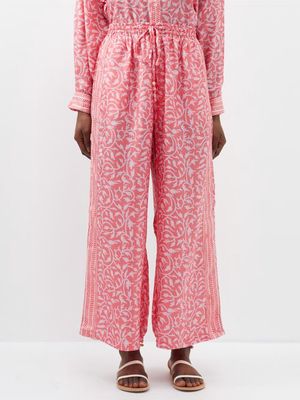 Hannah Artwear - Emmy Carmine-print Silk-habotai Trousers - Womens - Pink Print