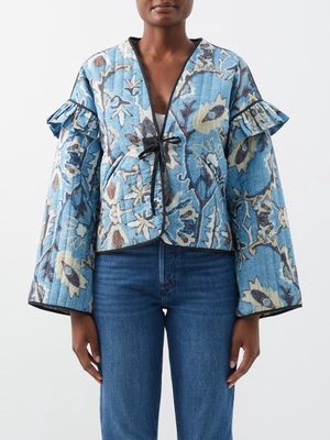Hannah Artwear - Janaji Ruffled Printed Cotton Jacket - Womens - Blue Print
