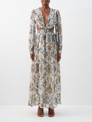 Hannah Artwear - Rio Cutout Savitri-print Chiffon Maxi Dress - Womens - Brown Print