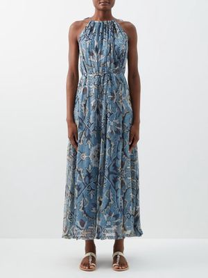 Hannah Artwear - Serena Savitri-print Chiffon Dress - Womens - Blue Print