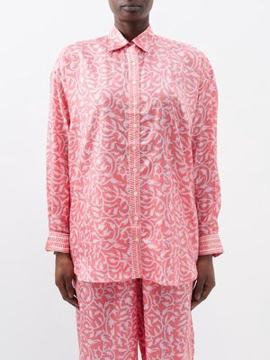 Hannah Artwear - Stevie Floral-print Silk-habotai Shirt - Womens - Pink Print