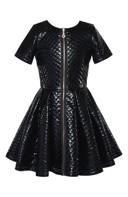 Hannah Banana Kids' Quilted Faux Leather Skater Dress in Black