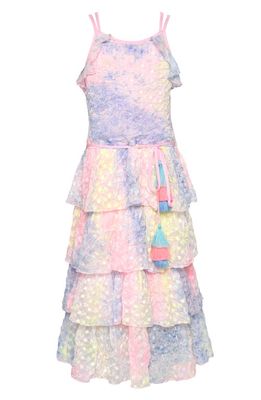 Hannah Banana Kids' Tie Dye Broderie Anglaise Tiered Dress in Pink Multi