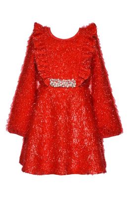 Hannah Banana Kids' Tinsel Long Sleeve Party Dress in Red