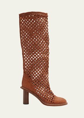 Hannah Woven Leather and Raffia Boots