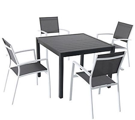 Hanover Naples 5-Pc Set with Four Arm Chairs an d Square Table