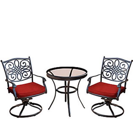 Hanover Traditions 3-Pc Swivel Bistro Set with lass-Top Table