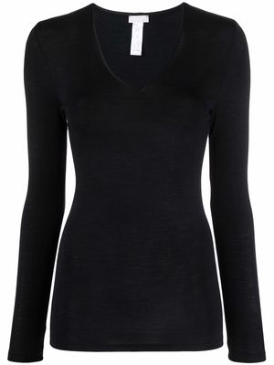Hanro fine-knit V-neck top - Black