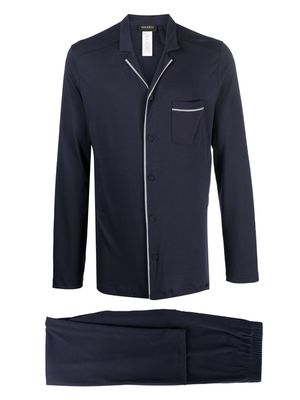 Hanro long-sleeve cotton pajama set - Blue