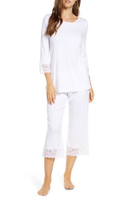 Hanro Moments Lace Trim Crop Pajamas in White