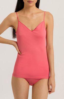 Hanro Seamless V-Neck Cotton Camisole in Porcelain Rose