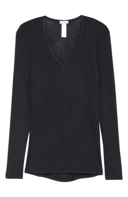 Hanro V-Neck Wool & Silk Top in 018 - Black
