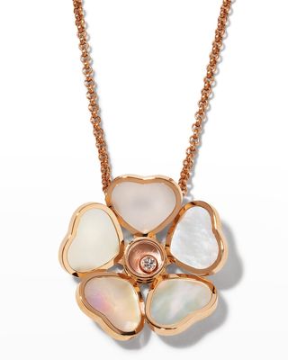 Happy Heart Rose Gold Mother-of-Pearl Flower and Diamond Necklace
