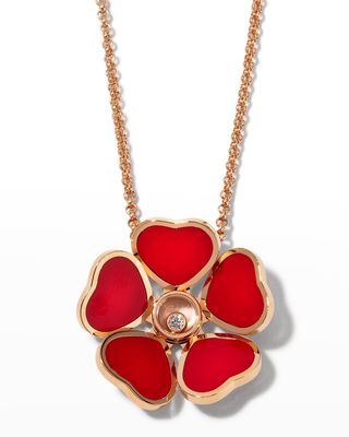 Happy Heart Rose Gold Red Stone Flower and Diamond Necklace