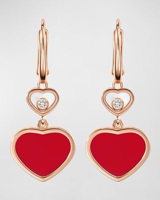 Happy Hearts 18K Rose Gold Carnelian & Diamond Earrings