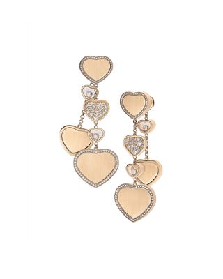 Happy Hearts 18k Rose Gold Chain Dangle Earrings with Diamonds