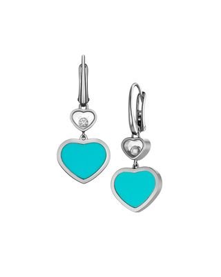 Happy Hearts 18k Turquoise & Diamond Drop Earrings