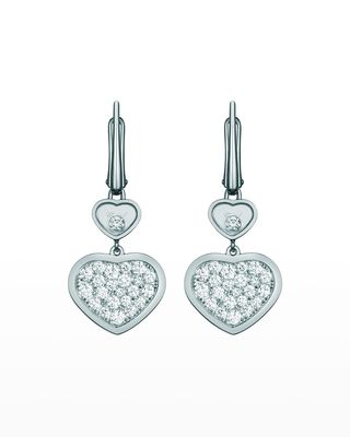 Happy Hearts 18k White Gold Diamond Bezel & Pave Drop Earrings