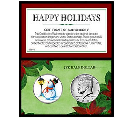 Happy Holidays Snowman Colorized Half Dollar 20 21 JFK Coin Set